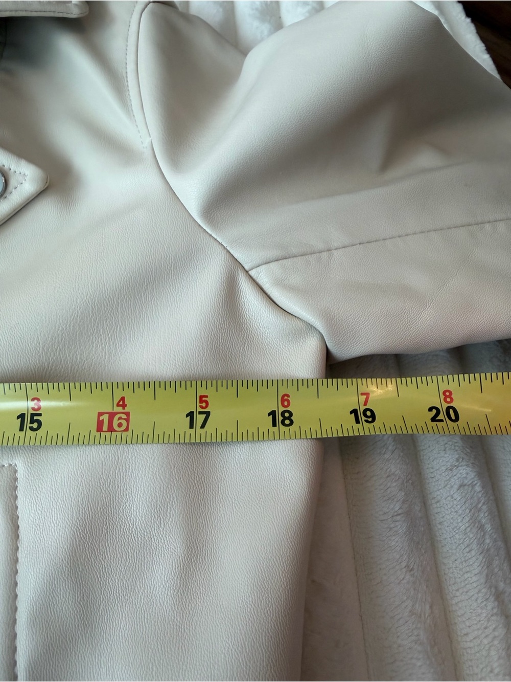 ZARA Cream Faux Leather Moto Jacket with Silver Hardware. Medium - Picture 6 of 7